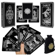 Sincerez Tarot Cards Deck for Beginners with Meanings On Them,Tarot Card with Guidebook (Black)