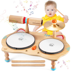 Wingyz Kids Drum Set, Baby Musical Instruments Toys For Toddlers , 6 In 1 Wooden Musical Table Top Drum Kit Play Set, Educational Percussion Drum Sensory Toys Montessori Toys For Kids