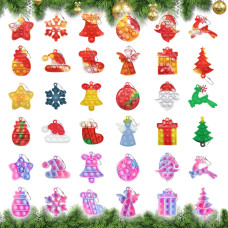 36 Pcs Christmas Mini Push Pop Keychain Bubble Squeeze Sensory Fidget Toys Anxiety Stress Reliever Hand Toysparty Favors Suppl