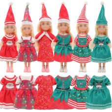 Miunana 6 Dresses For 53 Inch Girl Doll Christmas Clothes Dress Outfits And Christmas Hats For 115 Inch Girl Doll Sister 4 M