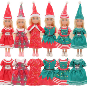 Miunana 6 Dresses For 53 Inch Girl Doll Christmas Clothes Dress Outfits And Christmas Hats For 115 Inch Girl Doll Sister 4 M