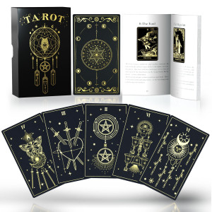 Acelion Original Plastic Tarot Card Set With Guide Waterproof Tarot Cards78 Pieces Of Tarot Cards With Gold Foil On The Surfac