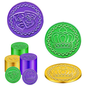 Spinlala 100 Count Mardi Gras Plastic Coins Assorted Purple Green Gold Coins For Mardi Gras Decorations Parade Party Favors P