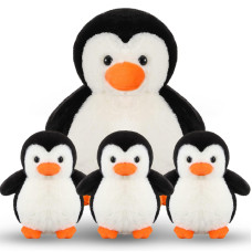 Zubebe 4 Pcs Penguin Stuffed Animal Set Cute Stuffed Animal Peguin Family Plush Toy Soft Cute Cuddly Toys For Kids Birthday Gift