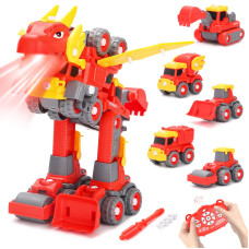 Hadieru Dinosaur Toys For Kids 35 57 Year Old Boys 5 In 1 Dinosaur Building Construction Vehicles Transformer Toys With Remot