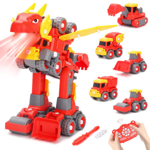 Hadieru Dinosaur Toys For Kids 35 57 Year Old Boys 5 In 1 Dinosaur Building Construction Vehicles Transformer Toys With Remot