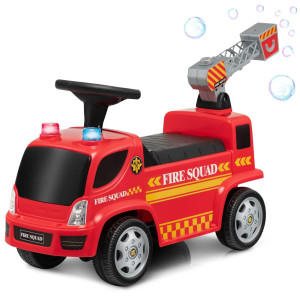 Costzon Kids Ride On Fire Truck Ride On Push Car With Ladder Bubble Maker Headlights Siren Sounds Music Foottofloor Slid