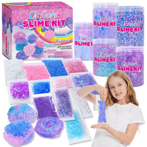 Unicorn Slime Kit For Girls 4-12,Supplies Makes Butter Slime,Candy Confetti Slime,Glimmer, Foam Jelly Cubes Slime Party Favors For Kids