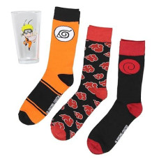 Naruto Shippuden 3 Pairs Of Socks Plus Uzumaki Design Pint Glass Gift Set Bundle