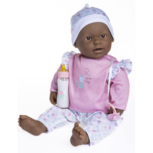 Jc Toys La Baby African American 20-inch Small Soft Body Baby Doll La Baby Washable Removable Pink Floral wHat, Pacifier & Magic Bottle for children 12 Months +