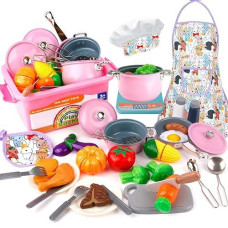 Holycco Kids Toy Kitchen Accessories, Toddler Kitchen Set For Kids With Play Pots And Pans, Play Kitchen Accessories Toy Gifts For Girls, Kids Kitchen Playset, Pretend Play Kitchen Toys For Girls Boys