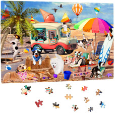 500 Piece Puzzle For Adults Dog 500 Jigsaw Puzzles Thanksgiving Christmas Puzzles Funny Puppy Beach Party Puzzles