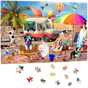 500 Piece Puzzle For Adults Dog 500 Jigsaw Puzzles Thanksgiving Christmas Puzzles Funny Puppy Beach Party Puzzles