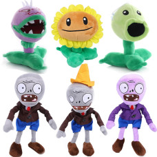 Jhesao 6 Pcs Plants And Zombies Pvz Plush Zombies Plants Sets Toy Peashooter Conehead Zombie 1 2 Stuffed Soft Chomper Doll Gray