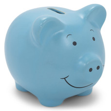 Nat Jules Smiling Chubby Pig Matte Blue 7 X 5 Ceramic Coin Money Piggy Bank