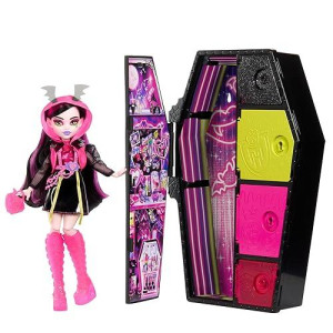 Monster High Skulltimate Secrets Neon Frights Doll & Accessories, Draculaura With Dress-Up Locker & 19+ Surprises