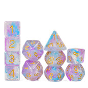 Udixi 11 Piece Dnd Dice Set With Iridecent Swirls, Glitter Polyhedral D&D Dice For Role Playing Game Dungeons And Dragons, Mtg And Other Tabletop Game (Purple Blue)