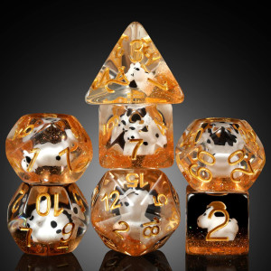 Cow DND Dice, DNDND 7PCS Resin D&D Die with Velvet Bag for Dungeons and Dragons Role Playing Games and Tabletop Games(Cow