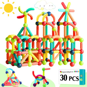 Azen 30Pcs Magnetic Toys Building Blocks Magnets For Kids 3 4 5 6 Year Old Toddler Toys Age 35 For Boys Girls Magnetic Balls