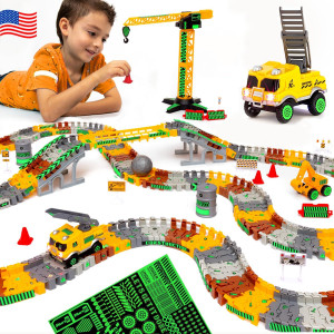 Jitterygit Construction Race Track Site Toy Including Sandbox Vehicles Trucks Excavator Bulldozer Dump Truck Crane Birt