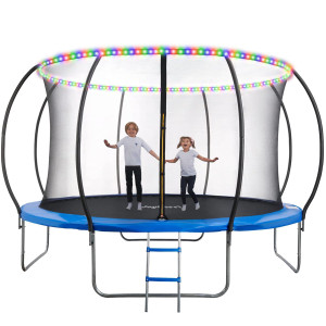 Joyberri Trampoline 8 Ft 10 Ft 12Ft 14 Ft Trampoline With Led Lights Kids Outdoor Recreational Trampoline For Kidsastmt