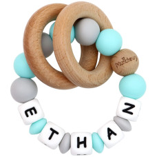 Munchewy Personalized Teether With Namelightgreybluishgreen