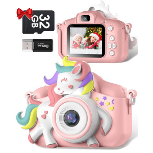 Kids Digital Camera For Girls 1080P Hd 20 Inch Screen 32Gb Sd Card Birthday Selfie Childrens Toys For Kids Age 312 Years Old