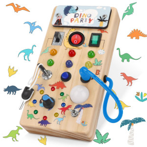 Dinosaur Light Switch Board 8 Led Switches Sensory Montessori Toy For 1 Year Olds