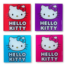 Sanrio Hello Kitty Colors Glass Coasters For Drinks, Set Of 4 | Tabletop Protection For Home Kitchen, Dining Room Table