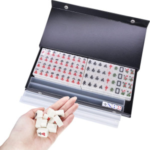 Drizzle White Travel Mahjong Mini Set 20Mm With Instructions Portable 146 Tiles For Beginners With 4Pcs Racks 2 Pounds Chi