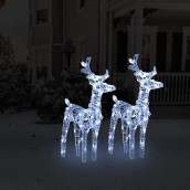 'Vidaxl Christmas Reindeers 2 Pcs, Outdoor Decoration, Made Of Acrylic With Energy-Efficient Led Lights, 8 Lighting Effects, Weather-Proof, Cold White Light, Includes Usb