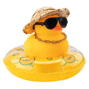 Wonuu Car Rubber Duck Yellow Duck Decoration Dashboard With Sun Hat Swim Ring Necklace Sunglasses For Car Dashboard Decorations