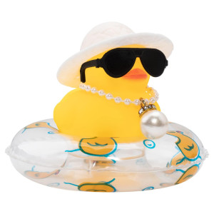 Wonuu Car Rubber Duck Yellow Duck Decoration Dashboard With Sun Hat Swim Ring Necklace Sunglasses For Car Dashboard Decorations