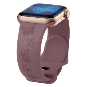 Engraved Band Compatible With Apple Watch Bands 38Mm 40Mm 41Mm For Women Soft Butterfly Laser Silicone Wristbands Cute Sport St