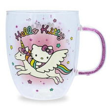Sanrio Hello Kitty Unicorn glass Mug With glitter Handle Holds 14 Ounces