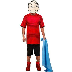 Rubie'S Men'S Peanuts Linus Costume Top, Short, Foam Mask, And Blanket, As Shown, Medium