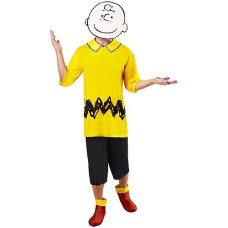 Rubie'S Men'S Peanuts Charlie Brown Costume Top, Shorts, And Foam Mask, As Shown, Medium