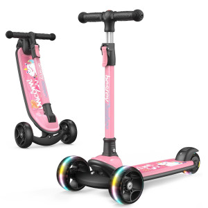 Besrey Kick Scooter For Kids Ages 38 3 Wheel Scooter For Kids With Adjustable Height Folding Kids Scooter With Led Light Whee