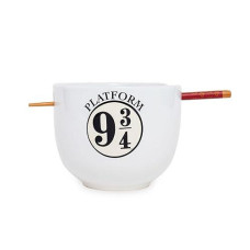 Silver Buffalo Harry Potter Platform 9 3/4 Japanese Ceramic Dinnerware Set | Includes 20-Ounce Ramen Noodle Bowl And Wooden Chopsticks