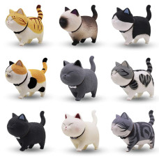 Kayzyue 9 Pcs Cat Figure Miniature Mini Cat Figurines Kitty Figures Toy Set For Crafts