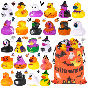 24 Pack Halloween Rubber Ducks With Bag Halloween Party Favors Halloween Basket Stuffers Bath Toys For Kids Goodie Bag Filler