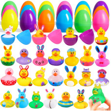 Anggiko 24 Pack Easter Rubber Ducks Bulk With Easter Eggs Easter Party Favors Easter Basket Stuffer Supplies Goodie Bag Fillers