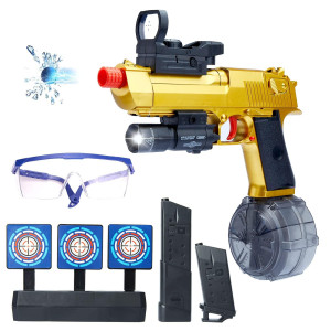 Gel Ball Blaster Toy Yellow Automatic Splatter Ball Toy With 50000 Water Beads 3 Magazines Sight Goggle Outdoor Activities Tea