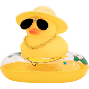 Wonuu Swim Ring Rubber Ducks With Mini Diamond Glasses Hat Necklace For Cars Dashboard Decorations Car Accessories Toy Duck Car