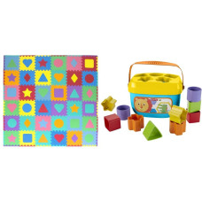 Prosource Kids Foam Puzzle Floor Play Mat With Shapes Colors 36 Tiles 12X12 And 24 Borders Fisherprice Babys First Bloc