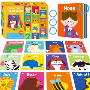 50 Pcs Kid First Cognitive Flashcards Double Sided Printed 7 In 1 Colorful Cards Alphabet Numbers Foods Animals Shapes Colors W