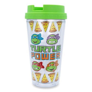 Silver Buffalo Teenage Mutant Ninja Turtles Pizza Slices Plastic Travel Tumbler With Leak-Resistant Flip Lid | Holds 16 Ounces