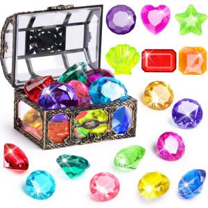 Dishio Diving Gem Pool Toys 16Pcs Large Swimming Pool Toy Set With Pirate Treasure Box Chest For Kidstoddlers Underwater Sinkin