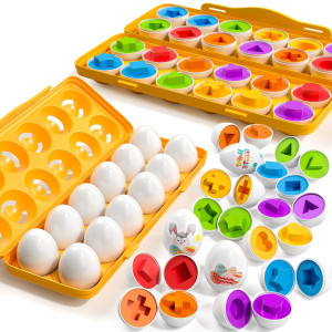 Temi Sensory Montessori Toys Gifts 12 Toy Eggs With Eggs Holder For Toddlers 13 Color Matching Eggs Shape Sorter For Kid Girl