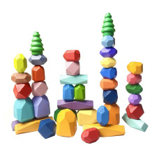 38 Pcs Wooden Stacking Stones Balancing Set Montessori Educational Toy For Preschool Childrens Building Blocks Game Suitabl